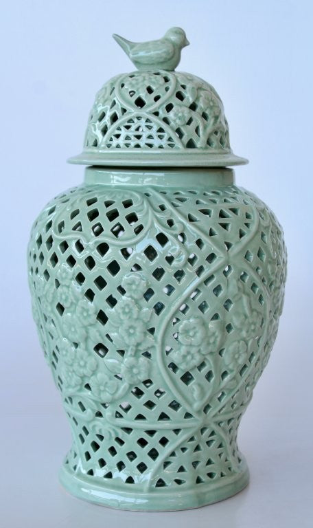 Large Pale Green Cut Out Ginger Jar – NetDécor