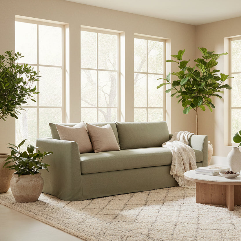 Green sofa on a white background