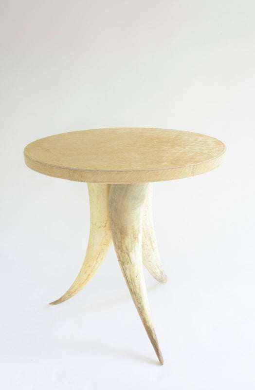 Cream Cow Horn Table with Cream Cow Skin Top