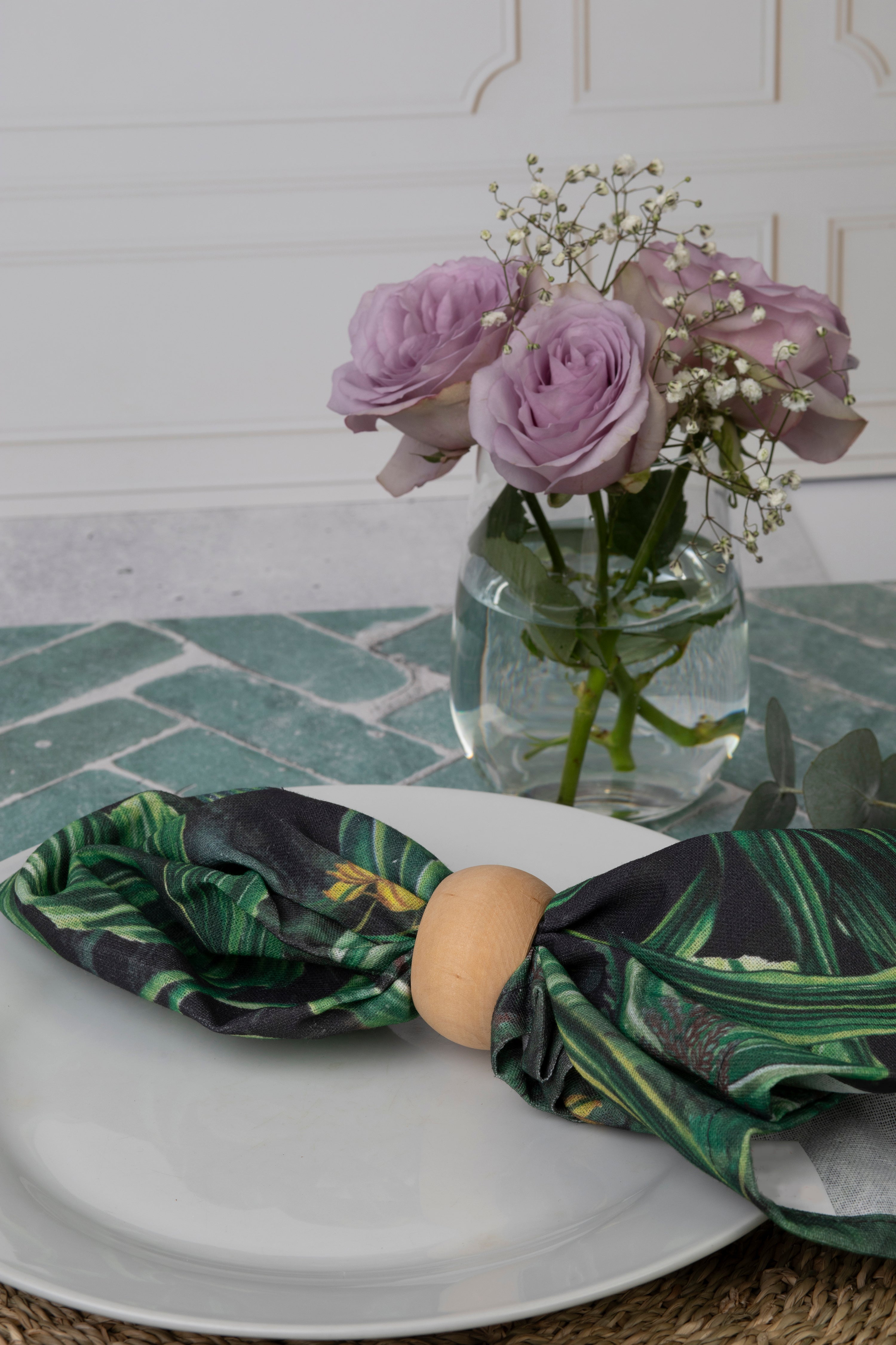 4 Piece Napkin Ring Set in Beech Wood