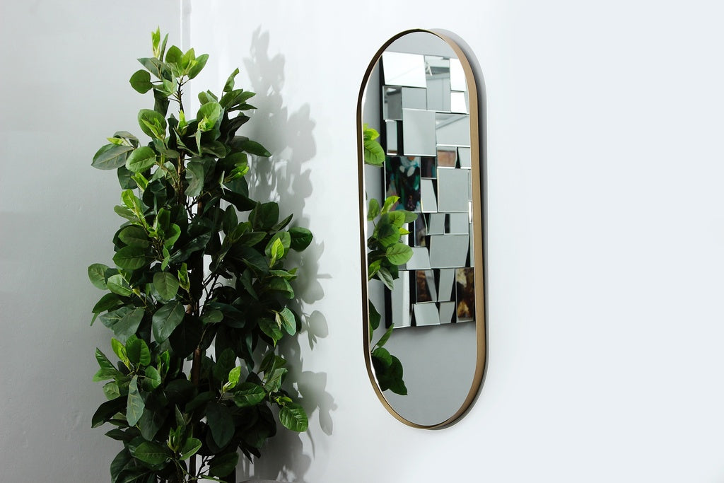 Pill-Shaped Wall Mirror – Antique Gold Frame 1200x500mm Modern Decorative Accent