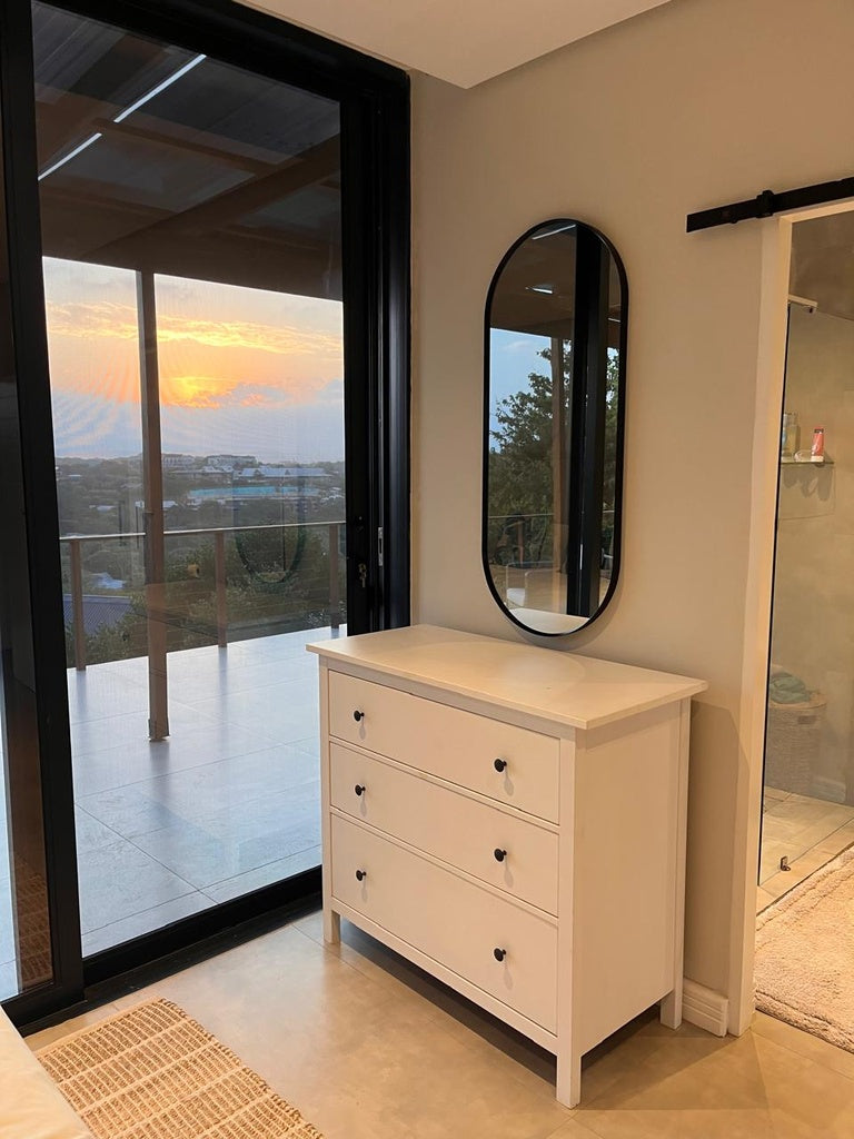 Pill-Shaped Wall Mirror – Sleek Black Frame 1200x500mm Modern Decorative Accent