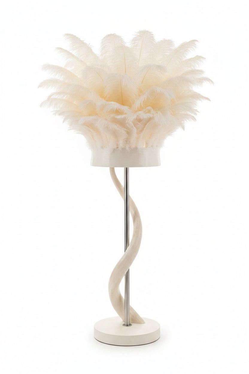 KUDU INNER HORN LAMP WITH ROOSTER FEATHER SHADE - NetDécor 