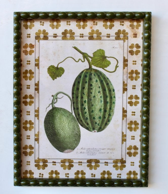 TWO GREEN MELONS PICTURE GREEN BOBBLE FRAME