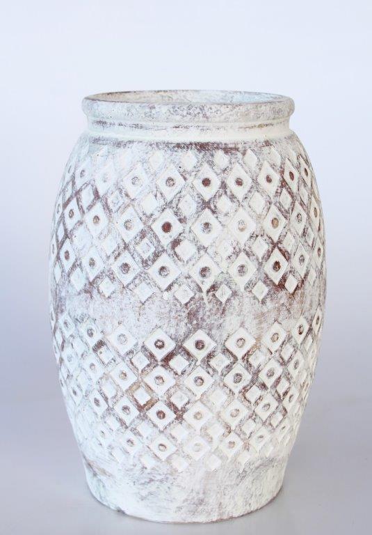 White Distressed Tribal Pot