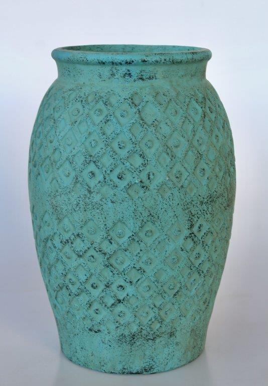 Distressed Blue Green Tribal Pot