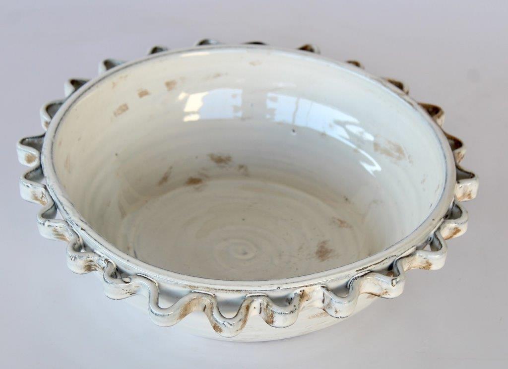 Large White Ceramic Bowl with Frill Edge