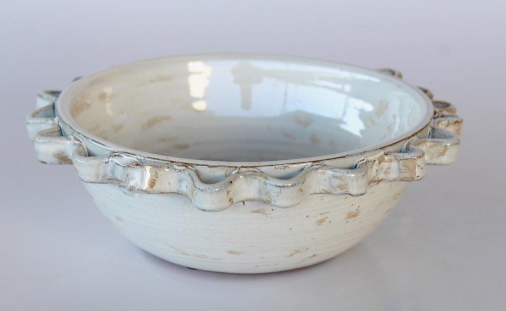 Medium White Ceramic Bowl with Frill Edge