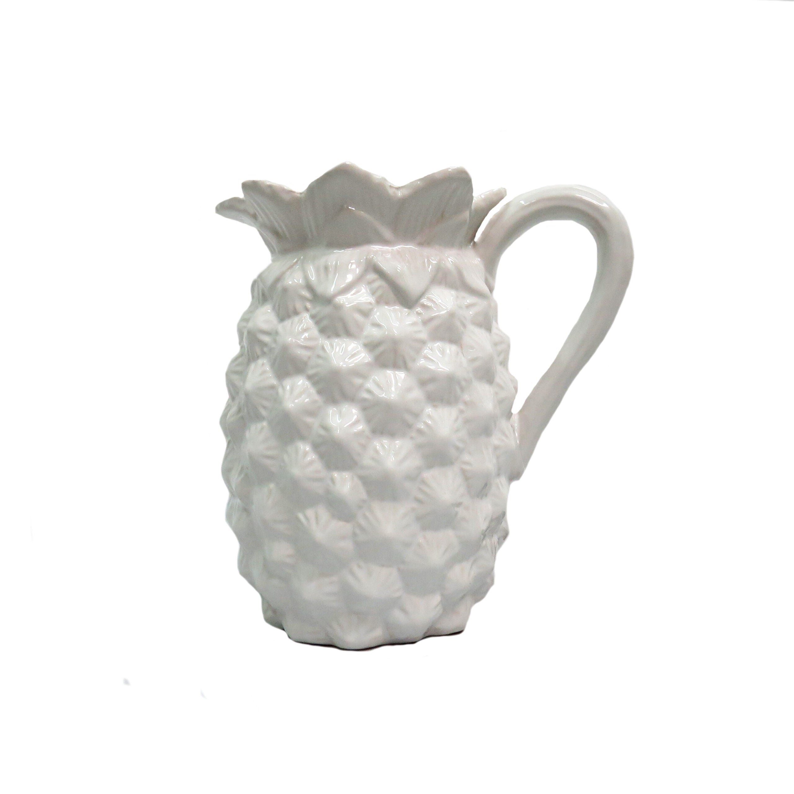 White Pineapple-Inspired Ceramic Jug with leaves