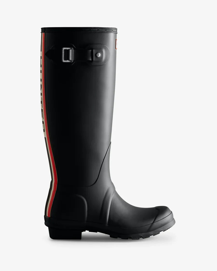 Women's Tri-Colour Logo Backstrap Tall Wellington Boots - Black