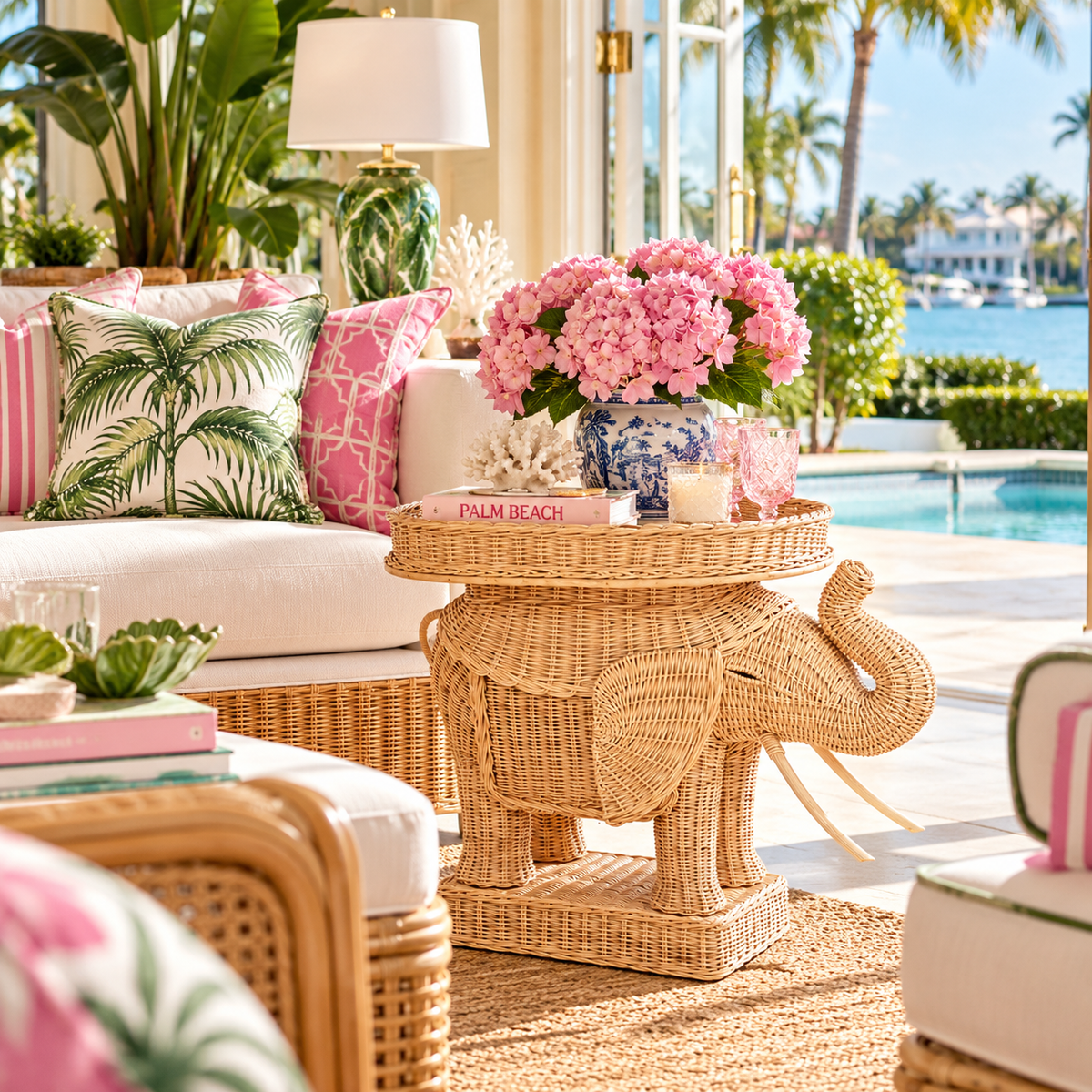 NATURAL RATTAN ELEPHANT SIDE TABLE