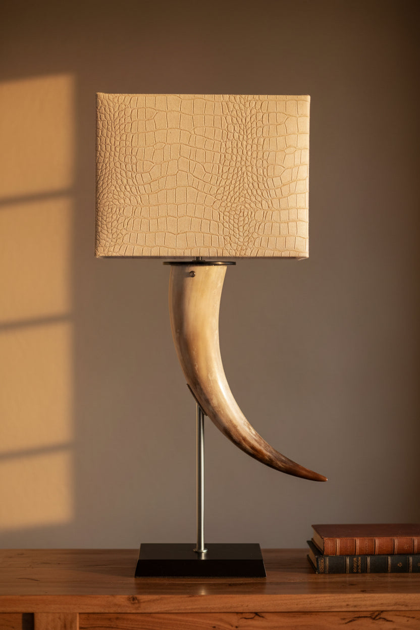 Cow Horn Lamp with Croc Oblong Shade - NetDécor 