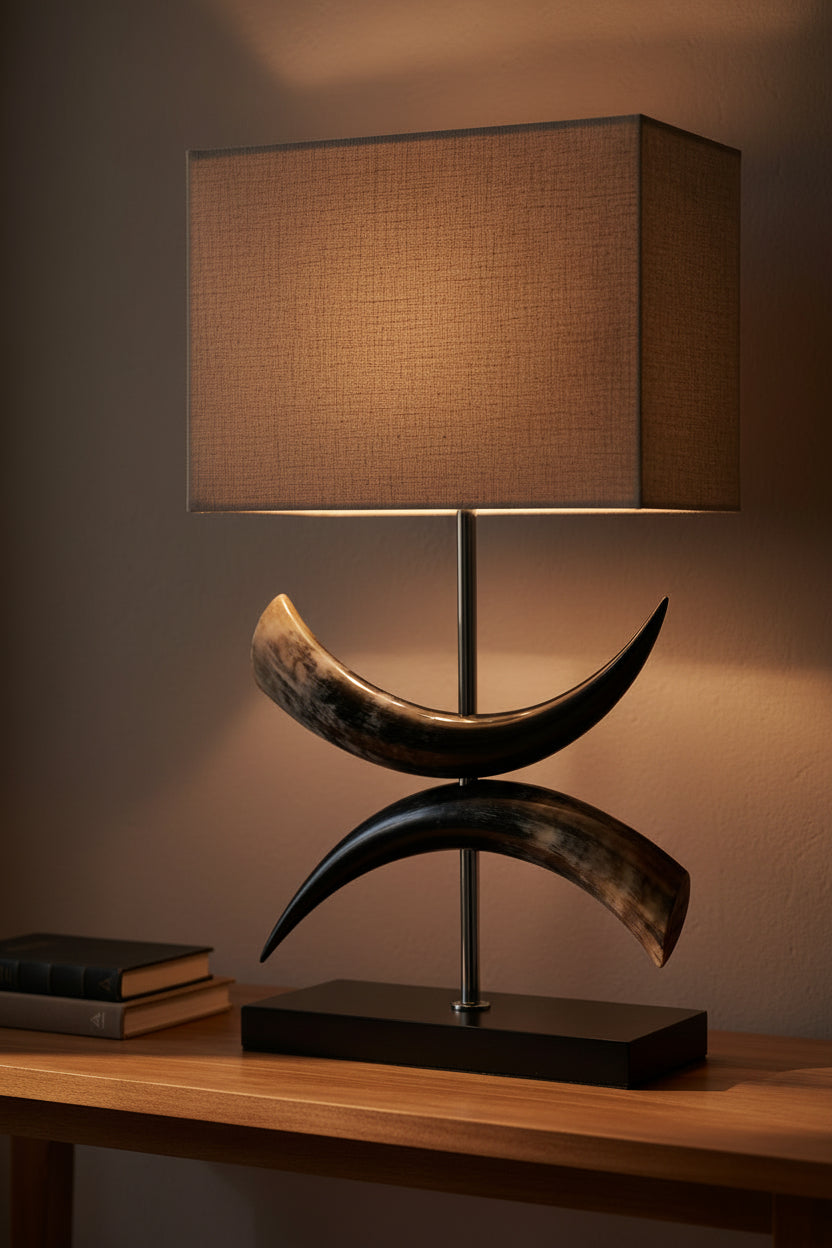 Cow Horn Bow Lamp with Linen Oblong Shade - NetDécor 
