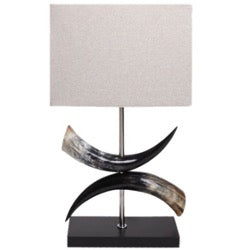 Cow Horn Bow Lamp with Linen Oblong Shade - NetDécor 