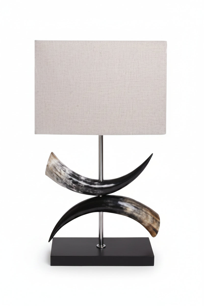 Cow Horn Bow Lamp with Linen Square Shade
