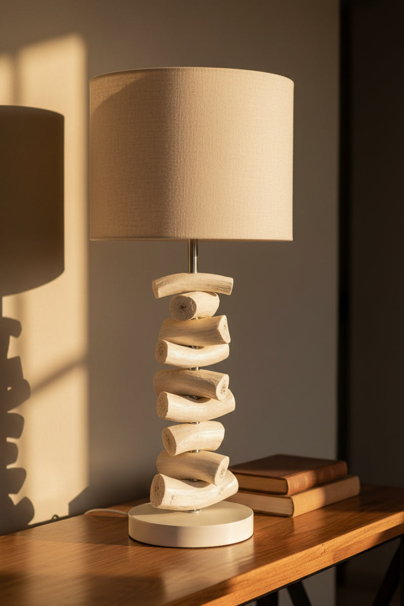 Kudu Inner Horn Piece Lamp with Linen Drum Shade - NetDécor 