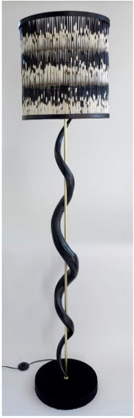 Black Kudu Horn Single Twist standing lamp 3 Tier Porcupine Quill Drum Shade - NetDécor 