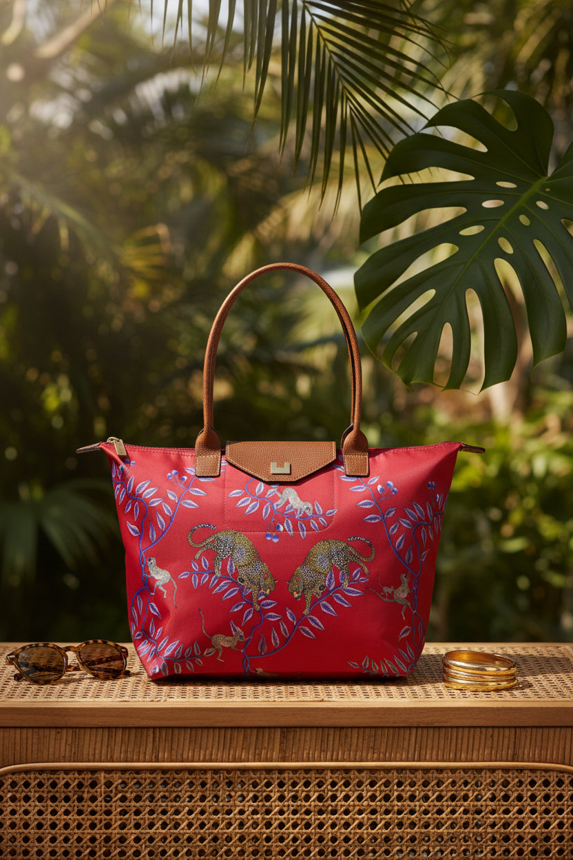 Foldable Safari Tote -Red