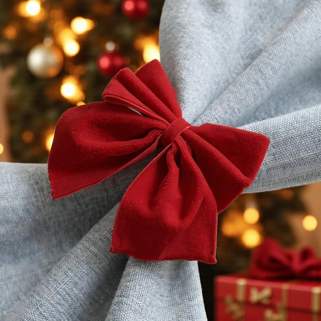 Napkin Rings 8pc Set - Red Velvet Bow