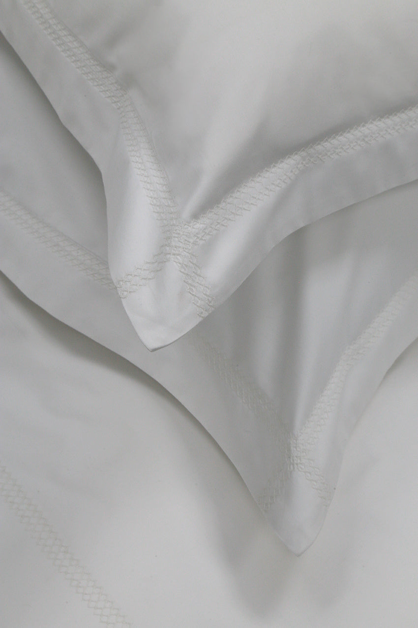 Reed Family Linen -Cross Stitch Standard Pillowcase Pair-  Percale Weave White