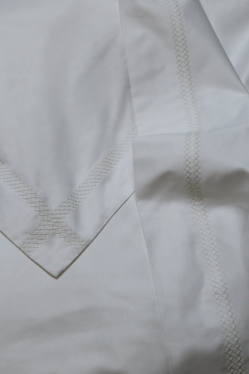 Reed Family Linen -Cross Stitch Flat Sheet-  Percale Weave White