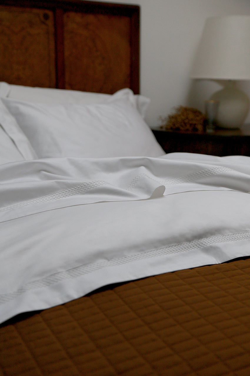 Reed Family Linen -Cross Stitch Duvet Cover- Percale Weave White