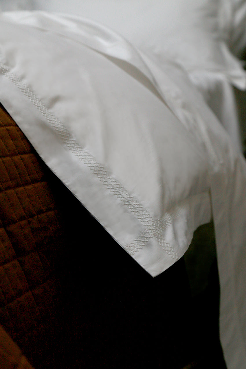 Reed Family Linen -Cross Stitch Flat Sheet-  Percale Weave White