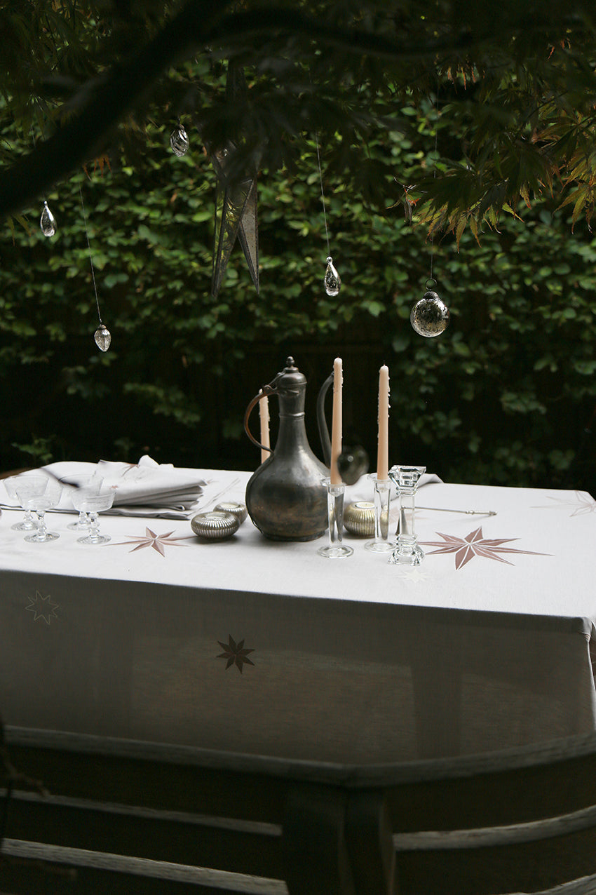 REED LINEN - Constellation Tablecloth &  Napkins- Putty Chambray and Brown
