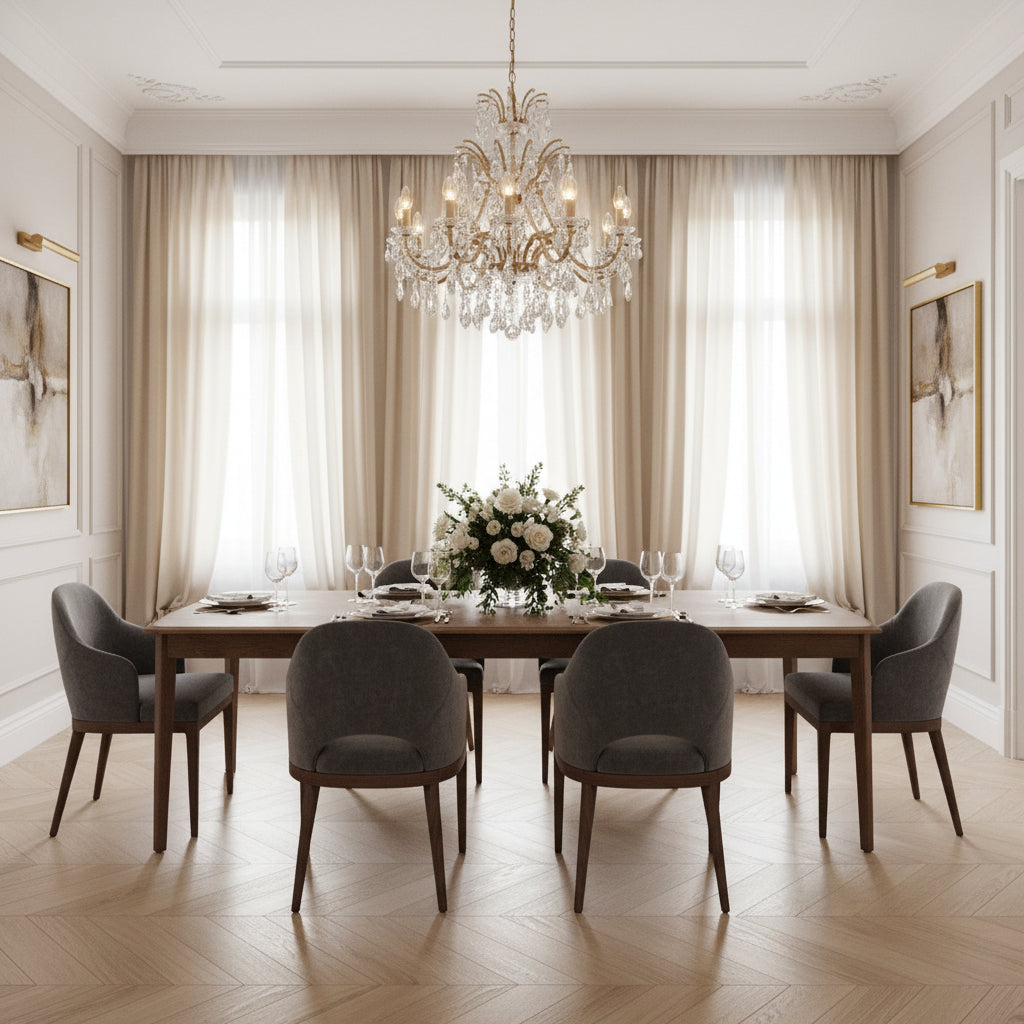 Wooden dining table on a white background