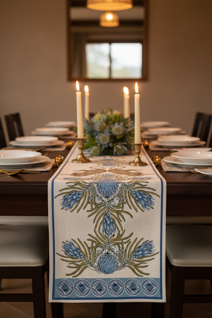 Table Runner Natural Linen (245x45cm) - Blue