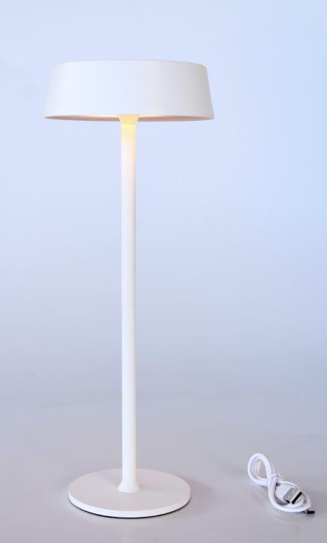 White LED Table Lamp with White Saucer Shade