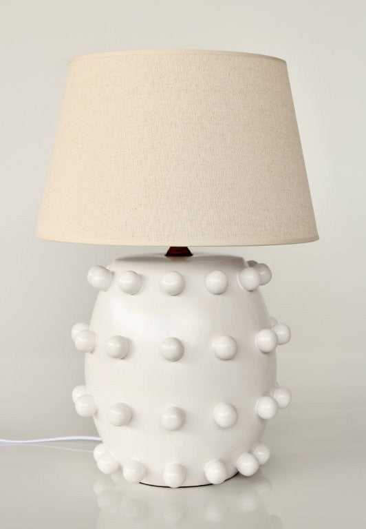 Fat White Ceramic Knobbly Lamp Base Beige Shade