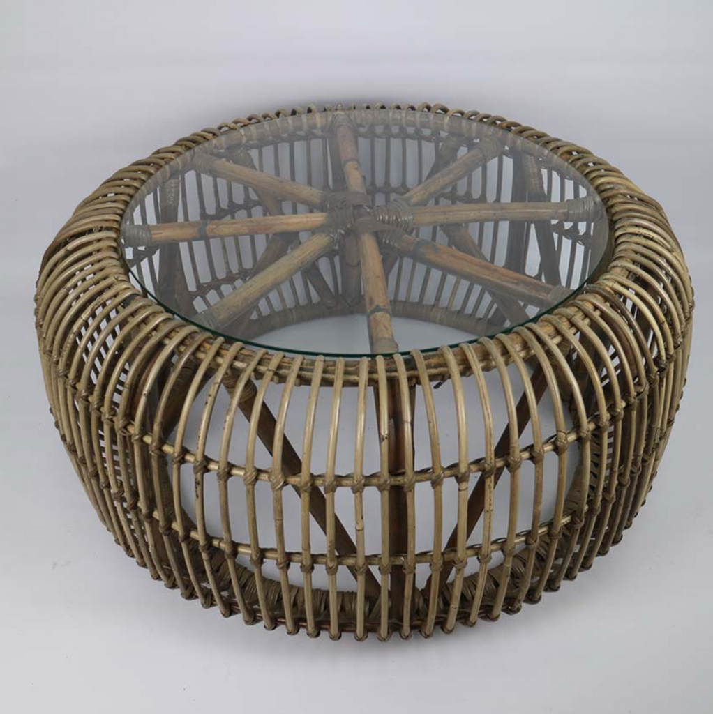 RATTAN THICK COFFEE TABLE WITH GLASS - NetDécor 