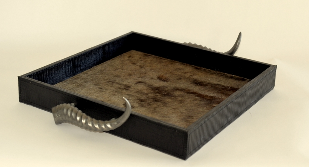 Wildebeest & Leather Tray with Springbok Horn Hand - NetDécor 