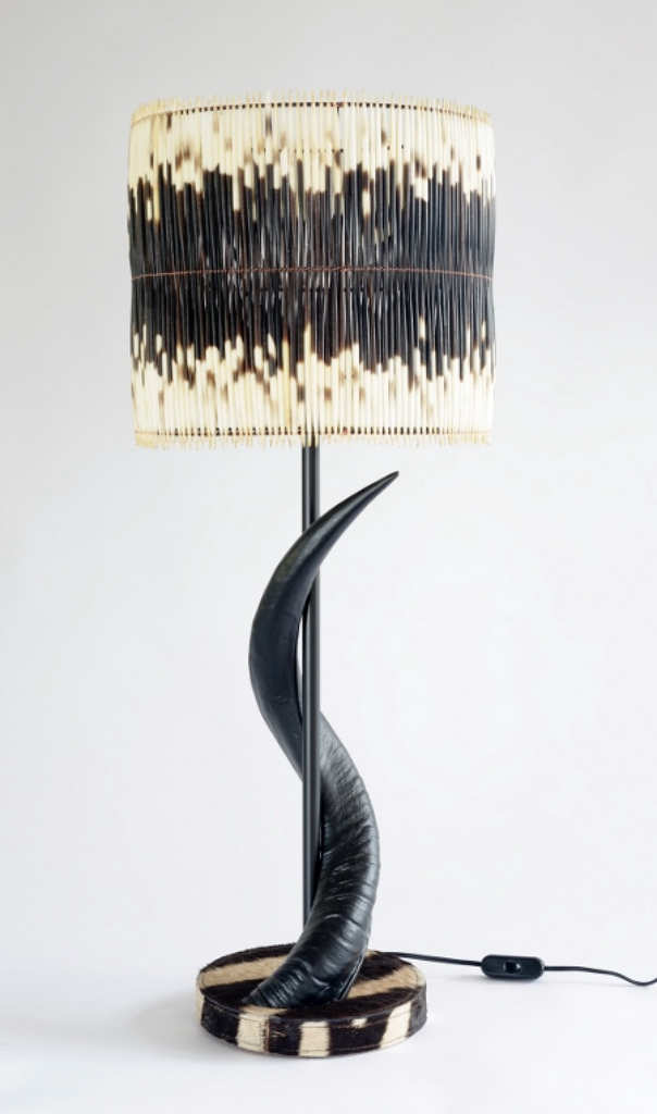 Black Kudu Horn Table Lamp with Zebra Base & Quill Shade - NetDécor 