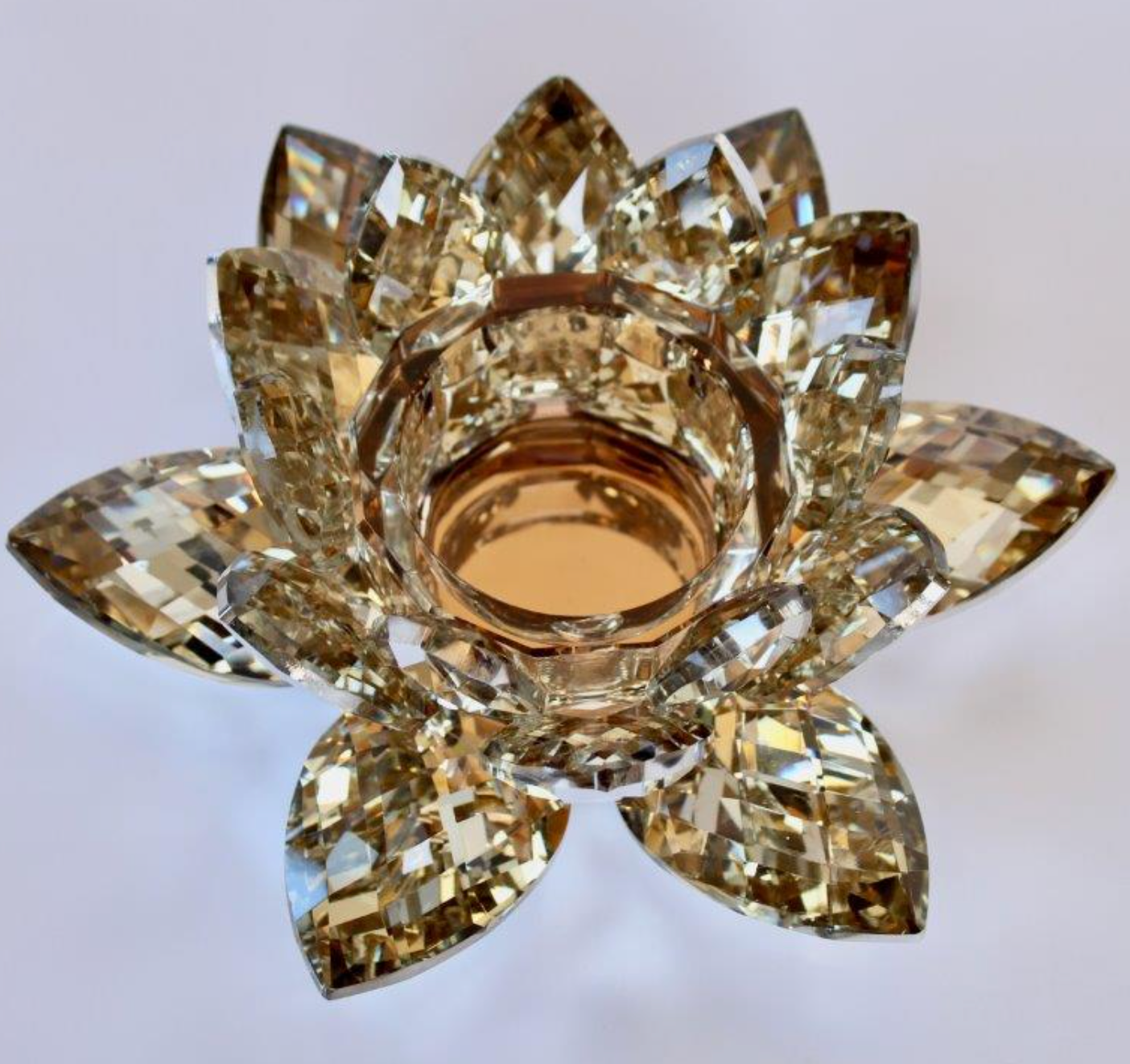 CHAMPAIGNE GLASS LOTUS CANDLE HOLDER