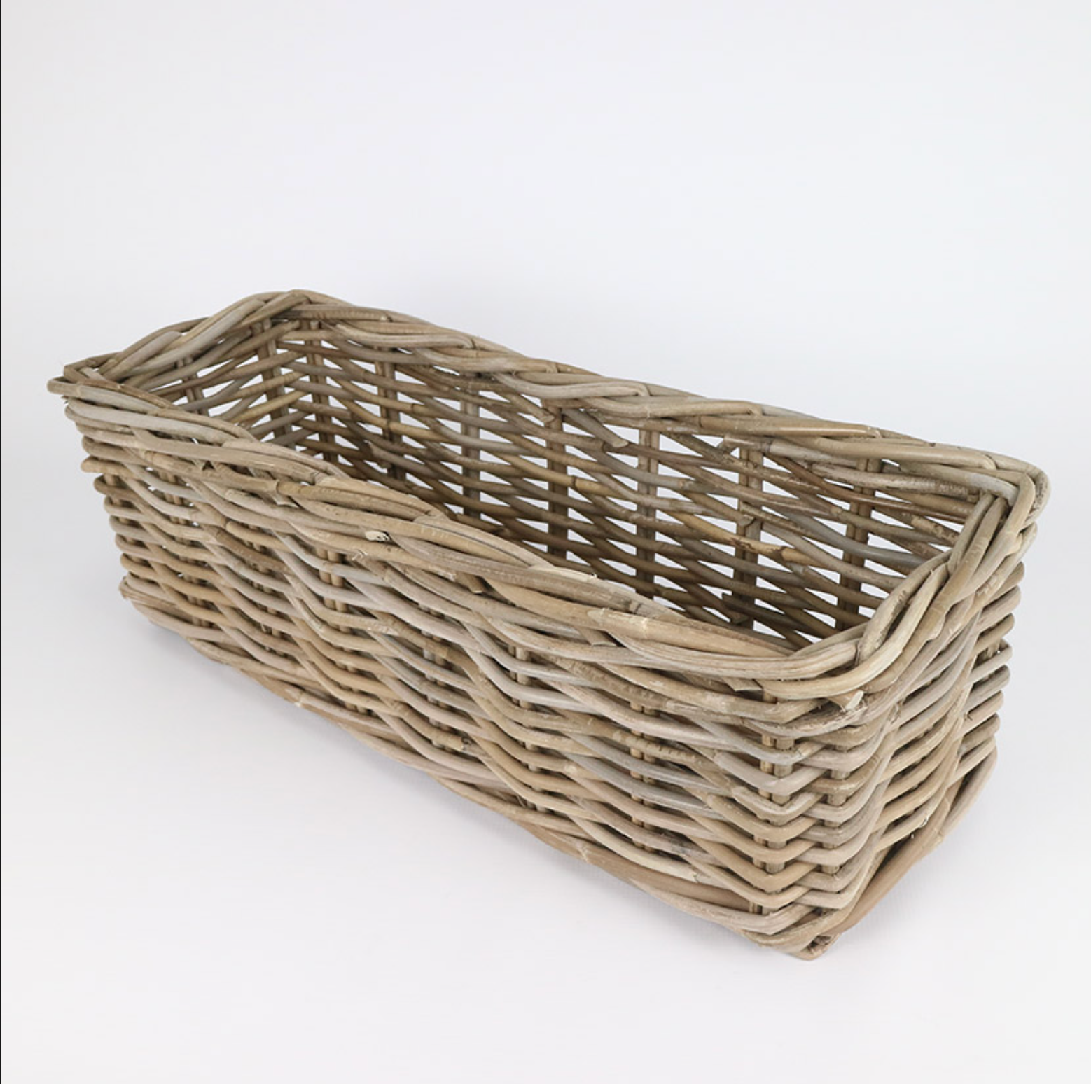 RATTAN THICK PLANTER RECTANGULAR GREY
