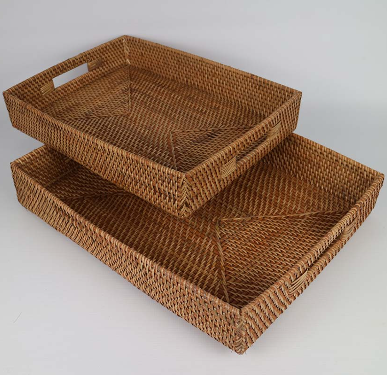 RATTAN RECTANGULAR TRAY SET OF 2
