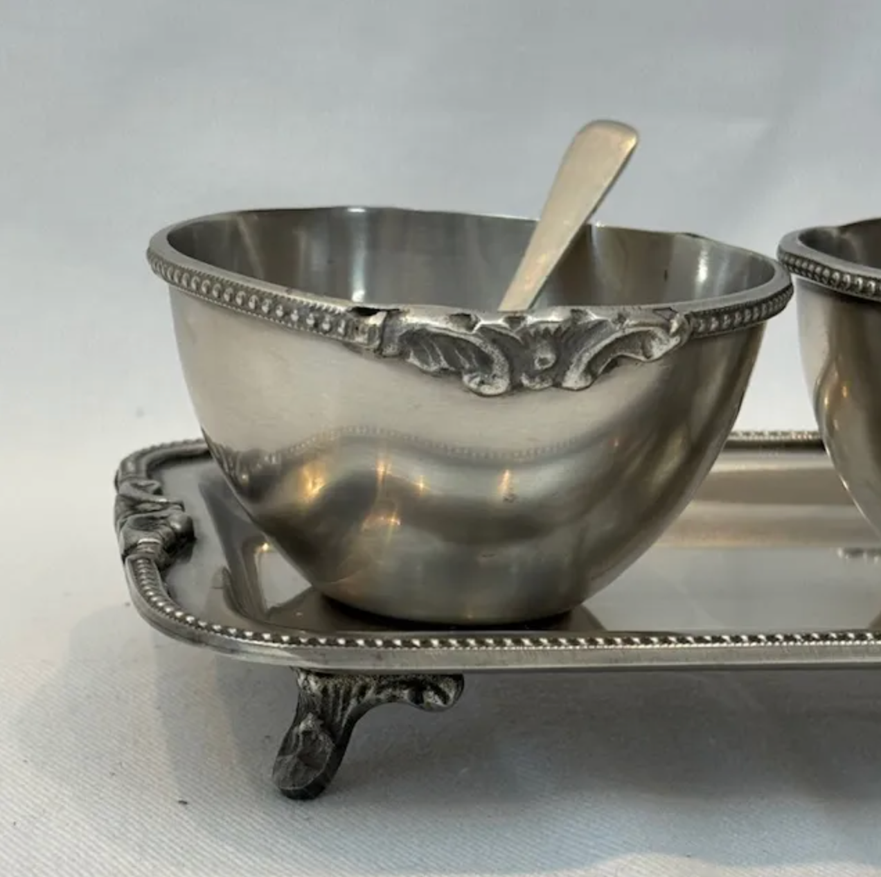SALSA BOWLS ON TRAY WITH SPOONS VICTORIAN
