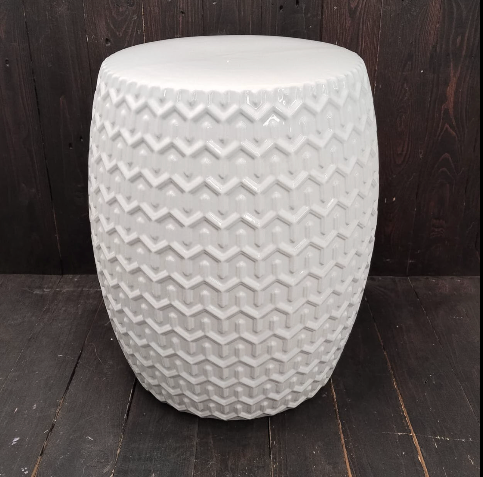 Geometric White Glazed Garden Stool