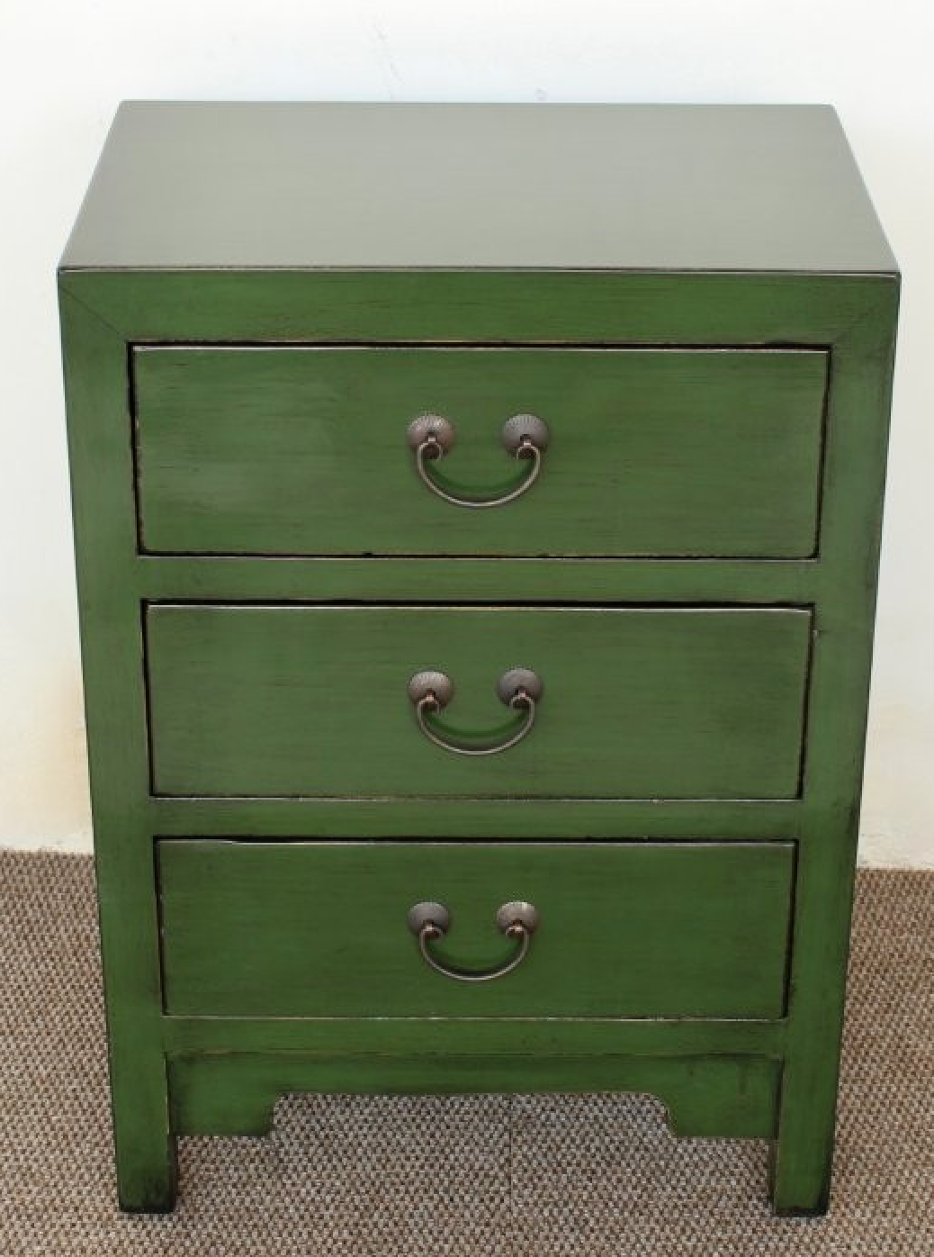 GREEN 3 DRAWER BEDSIDE TABLE