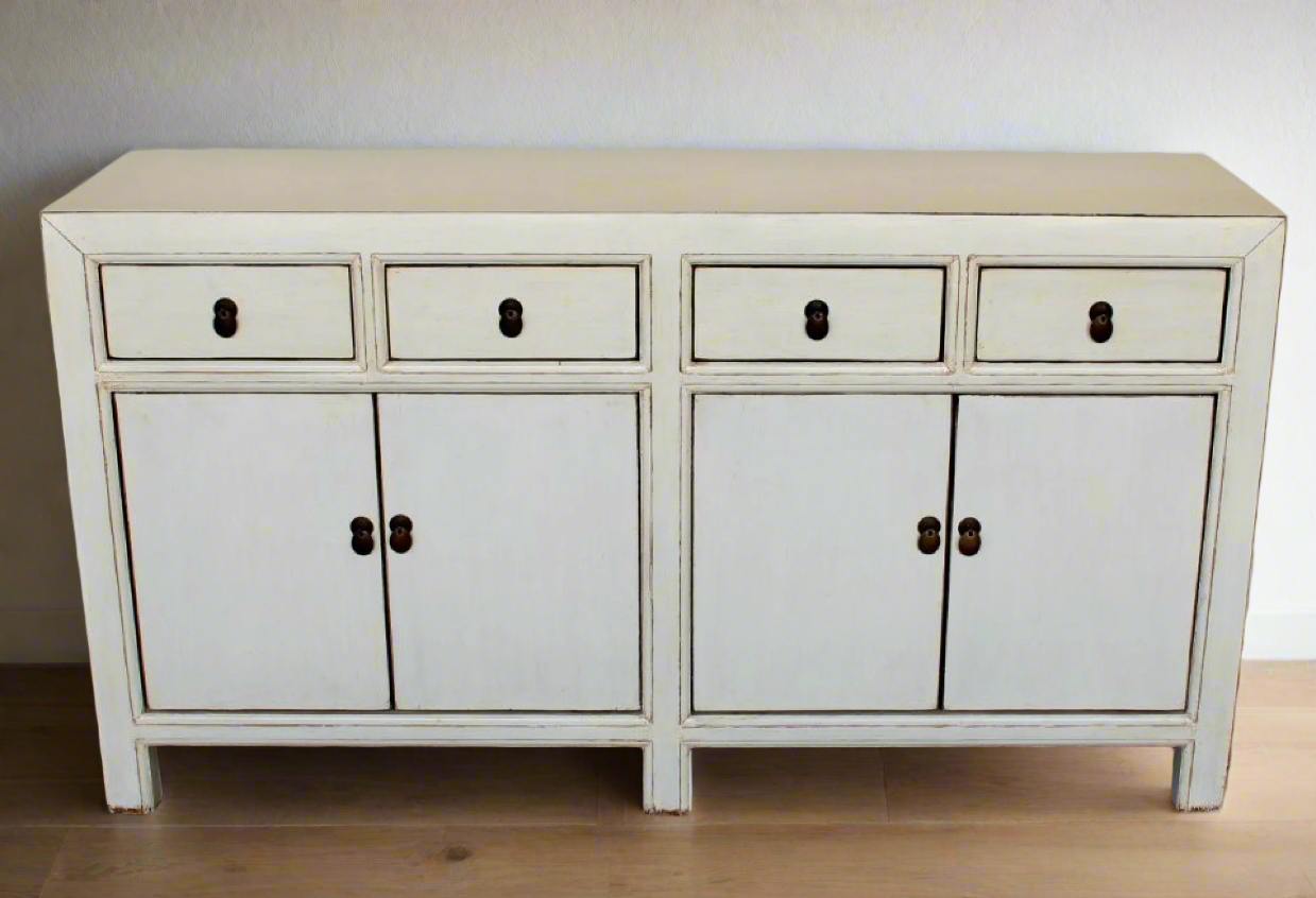 WHITE 4 DOOR 4 DRAWER BUFFET CUPBOARD