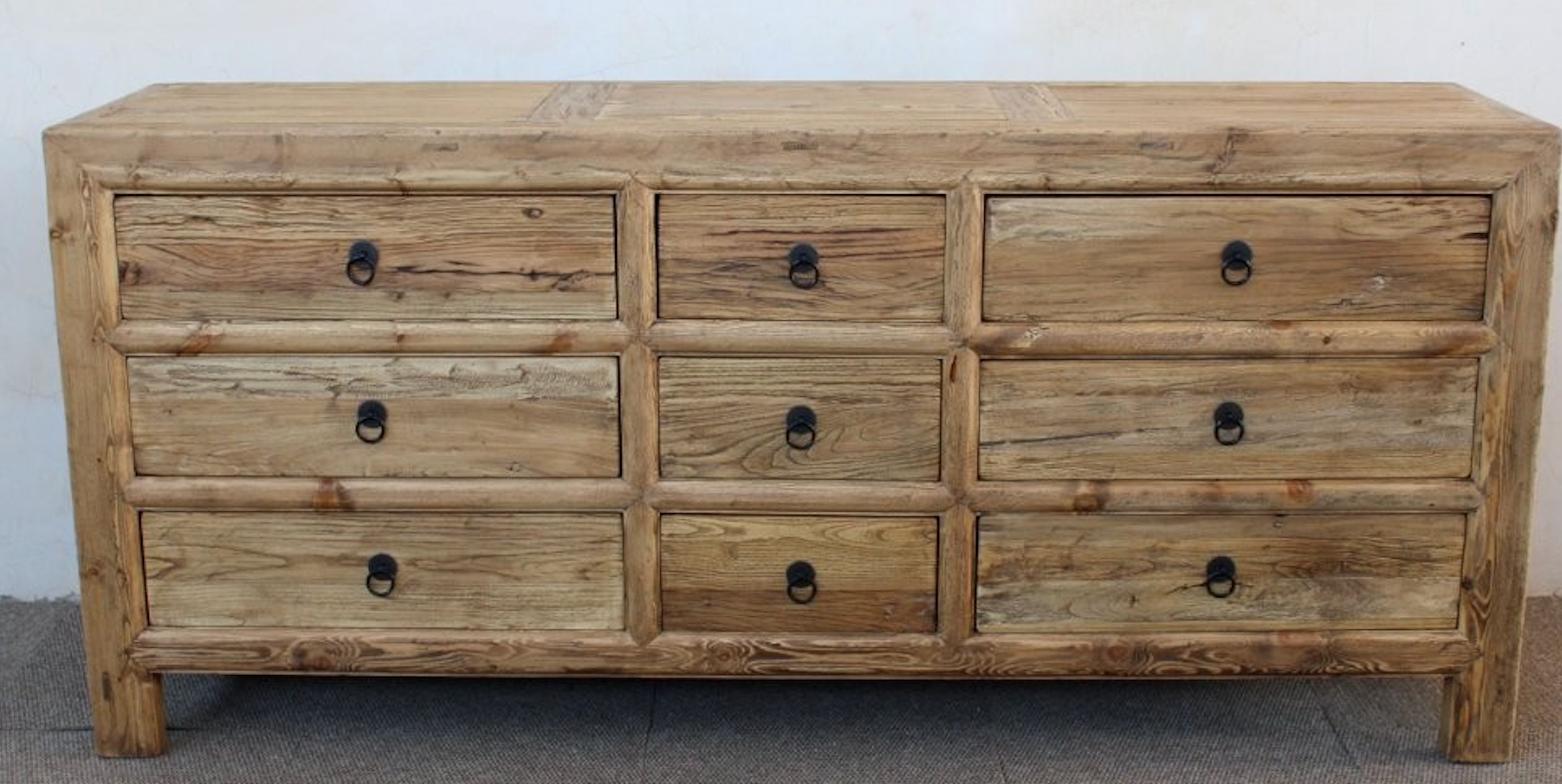 LARGE NATURAL WOOD 9 DRAWER BUFFET CABINET