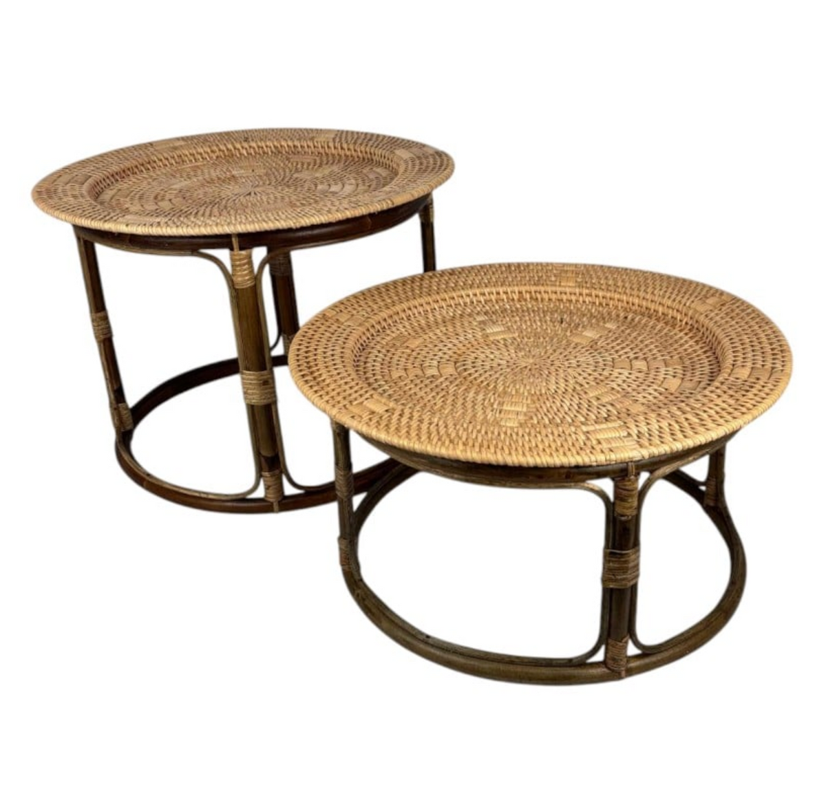 SET OF 2 ANTIQUE RATTAN BUFFET STANDS