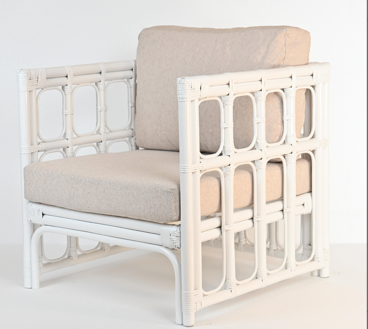 White Cane Chair with Cushion