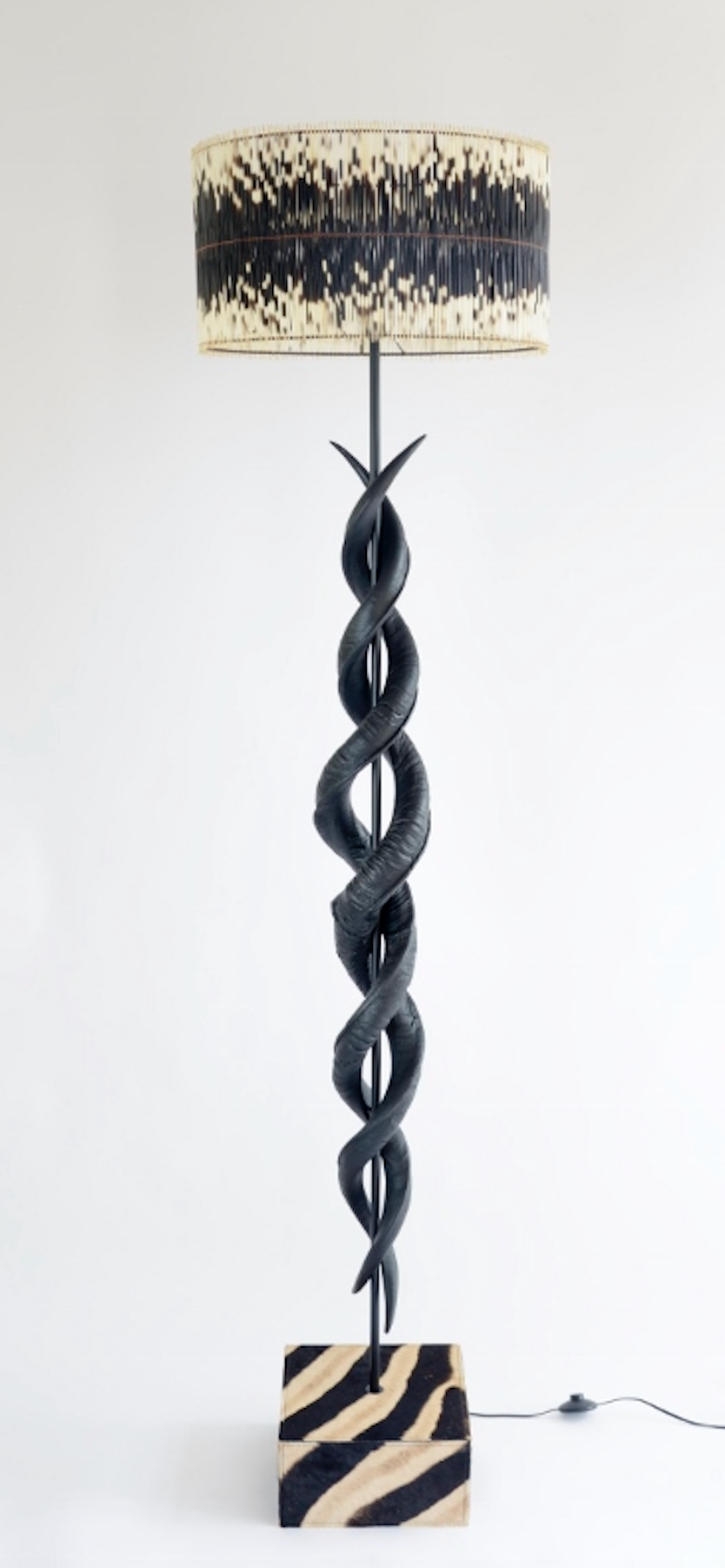 Black Kudu Horn Double Twist Standing Lamp with Quill Shade