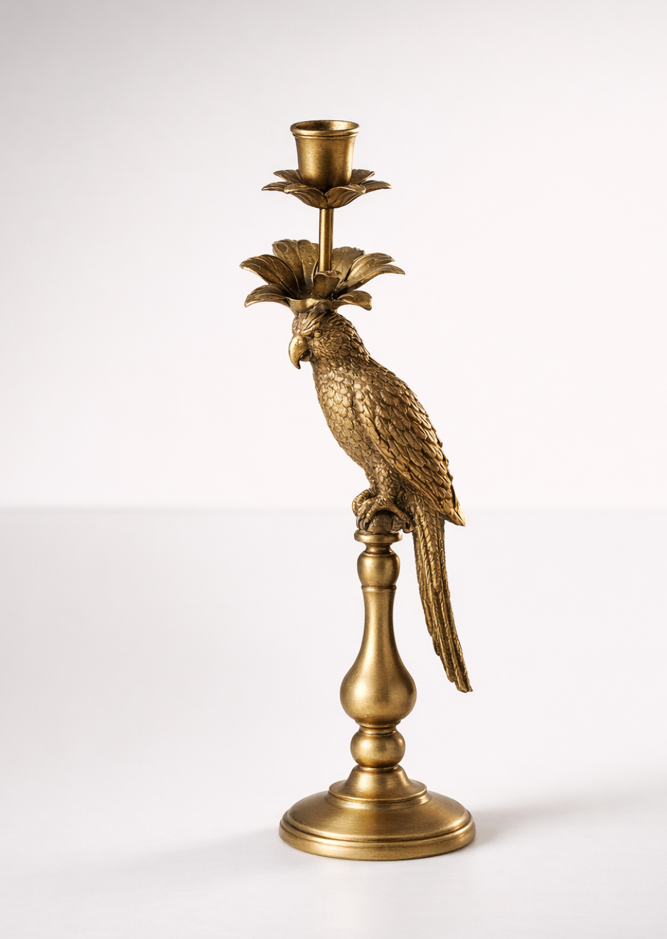 GOLD METAL PARROT CANDLE HOLDER