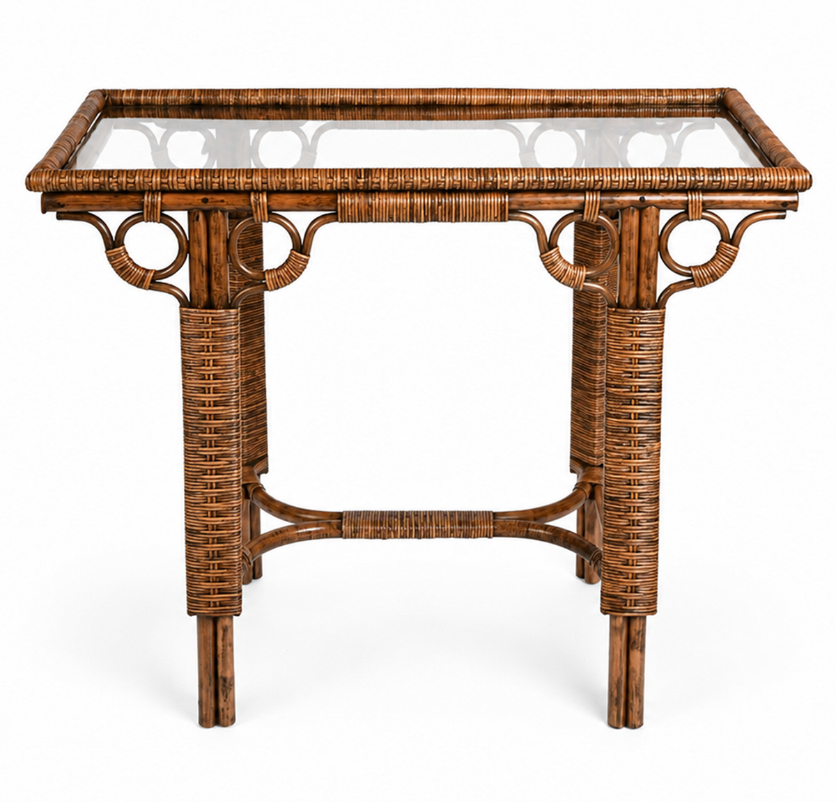 Rattan Server with Tinted Brown Glass