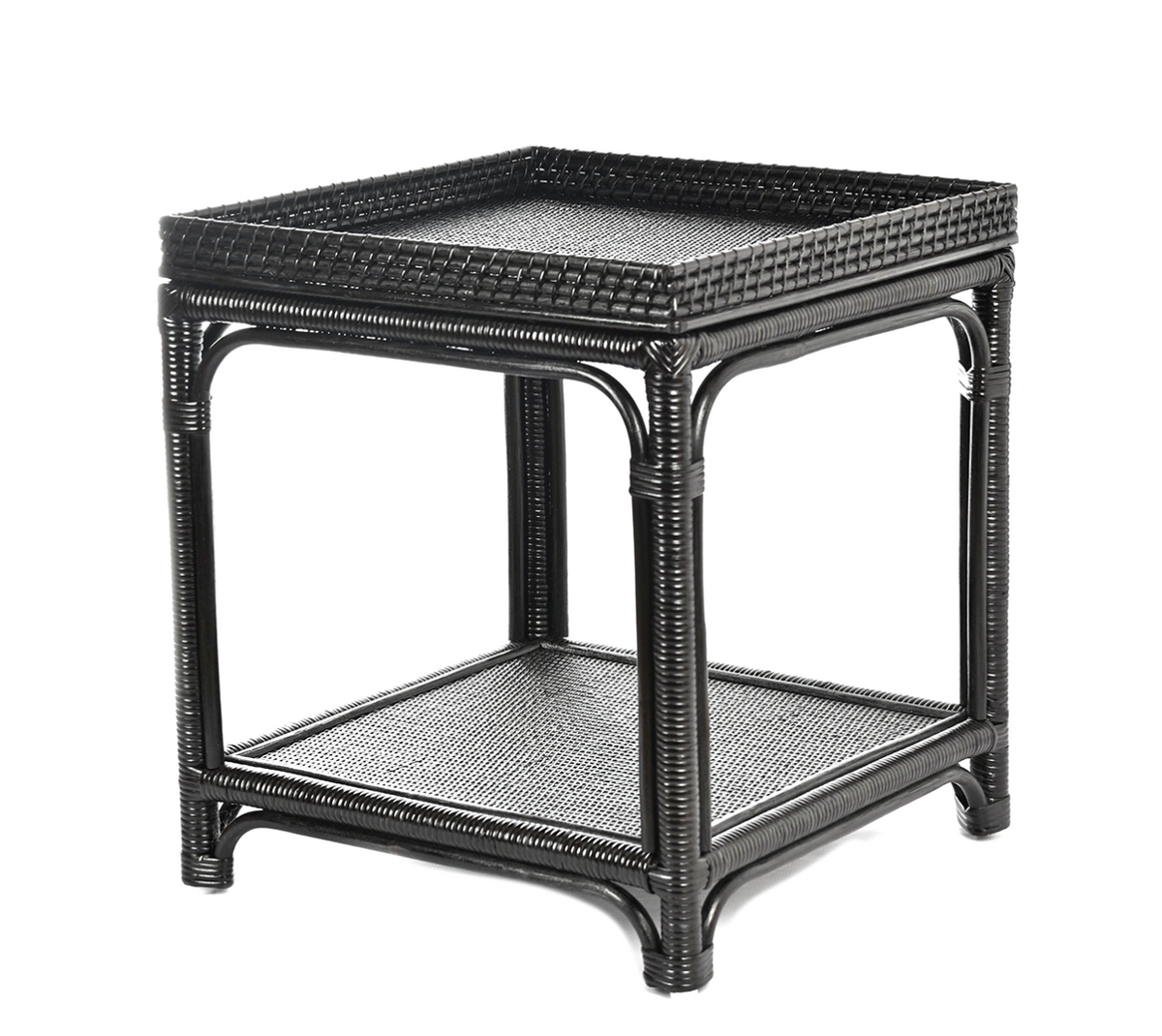 2 Tier Black Rattan Side Table