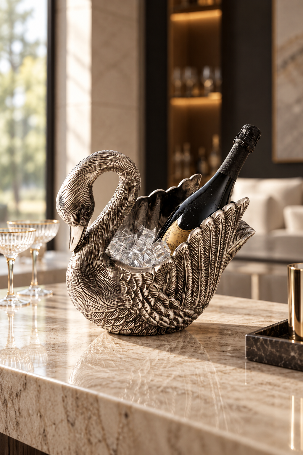 WINE COOLER SWAN LAKE ANTIQUE SILVER
